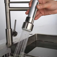 Robinet mélangeur de cuisine en acier inoxydable avec douchette extractible et tête pivotante à 360°, finition brossée, pour cuisine professionnelle