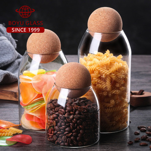 Botol dispenser biji kopi Jepang sederhana bulat bola gabus kaca stoples penyimpanan teh Jar tersegel kopi dapat bola kayu gabus - Product Image 2