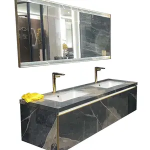 Vanité de salle de bain de haute qualité de style européen armoire noire et blanche ensemble de vanité de bain de 36 pouces avec un évier suspendu