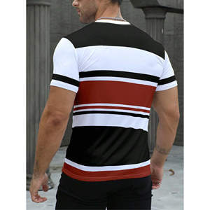 Magliette di moda da uomo <span class=keywords><strong>a</strong></span> <span class=keywords><strong>righe</strong></span> di colore rosso nero blocco modello personalizzato Streetwear tendenza vendita calda all'ingrosso <span class=keywords><strong>a</strong></span> basso prezzo - Product Image 4