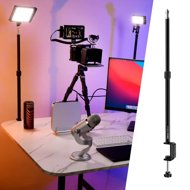 Selens Tabletop Light Clip Stand 65cm Adjustable Table Mount Lighting Monopod with 1/4 Screw Adapters for Live Streaming Studio