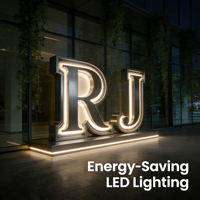 Letras LED 3D con Iluminación Frontal para Exteriores, Letreros Metálicos Brillantes Personalizados, Caracteres Completos, Letrero Publicitario Electrónico Arquitectónico