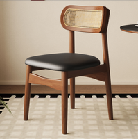 Chaise de salle à manger en bois massif et rotin, style vintage, dossier mi-siècle, siège rembourré, design minimaliste, origine Chine, pour la maison