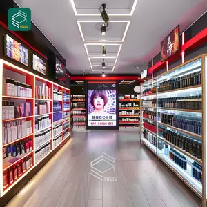 カスタムメイクアップディスプレイスタンド化粧品香水ガラス棚木製ウィッグストア棚美容化粧品スタンド