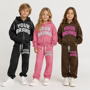 Ensemble de <span class=keywords><strong>survêtement</strong></span> pour filles, veste à fermeture éclair avec logo de marque personnalisé, sweat à capuche, jogging, tenues d'hiver pour enfants, streetwear - Product Image 1
