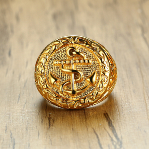 18k Goldfarben Titan Edelstahl Anker-Ringe für Männer Modischer Cooler Schmuck Accessoires Party-Geschenke - Product Image 3
