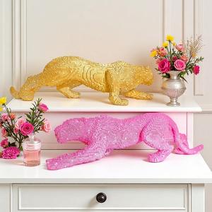 Moderno y Sencillo Bloque de Construcción de Leopardo Esculpido en Resina Epoxi Dorada, Adorno Artístico para el Hogar, Decoración de Escritorio para Sala de Estar - Product Image 3