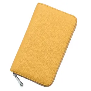 Cartera de cuero para hombre Tarjetero con bloqueo Rfid de cuero largo grande Cartera organizadora con cremallera