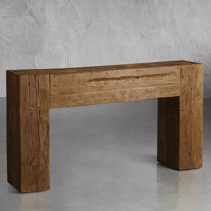 Table de hall rustique et durable en teck recyclé avec bords frottés à la main pour mobilier d'extérieur, cour ou hôtel - Product Image 1
