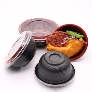 Microwavable food grade PP plastic round disposable black and red to go fast food packaging bowl