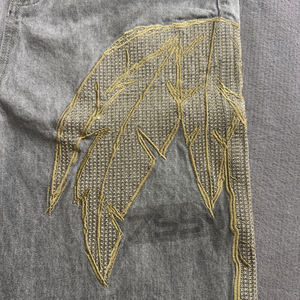 Haute qualité personnalisé Y2k Streetwear en détresse longueur au genou Denim Shorts <span class=keywords><strong>jean</strong></span> coton Vintage lavage à l'acide broderie Baggy Jorts hommes - Product Image 3