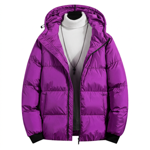 Men's <b>Winter</b> Hooded Puffer Jacket Solid Black Zipper Front Casual Windproof <b>Thick</b> Polyester Wadding <b>Coat</b> - Product Image 3