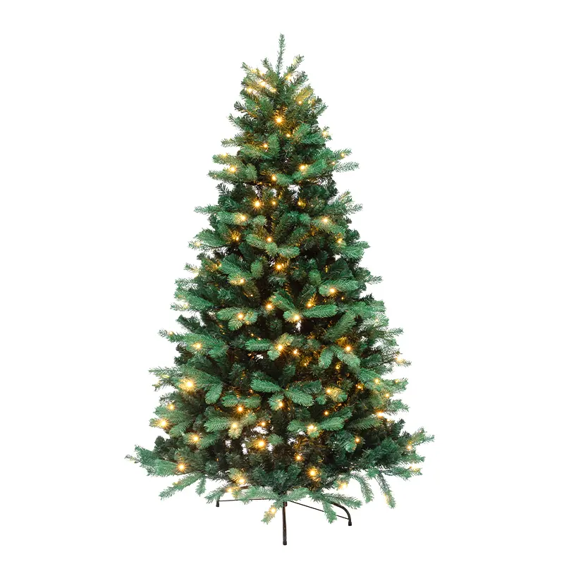 Aanpasbare Hoogte Metalen Stand Goud Led Lights Groene Dennenboom Kerstboom Met Pvc/Pe Materiaal