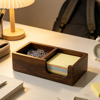 Organizador de Madera de Acacia Sólida para Blocs de Notas, Clips de Papel, Porta Blocs de Notas Compacto para Oficina, Porta Notas Adhesivas de Madera para Escritorio