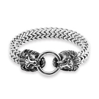 Bracelet multi-anneaux en acier titane ouvert monocouche en forme de C avec tête de fantôme et tête de lion pour hommes à la mode européenne et américaine