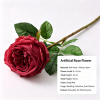 Rose artificielle en velours à tige unique, rouge, rose vif, blanc, luxueuse, pour la décoration de mariage et de la maison, pour la Saint-Valentin et Noël