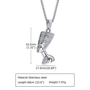 Collier Pendentif Amulette Nefertiti Reine Égyptienne en Or Africain pour Femme, Chaîne à Maillons en Acier Inoxydable, Cadeau de Fête, Vente en Gros - Product Image 6