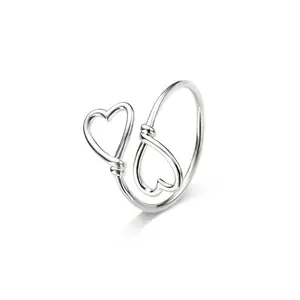Простое кольцо в форме сердца без циркония с регулируемым отверстием, серебряное кольцо 925 пробы для женщин, оптовая продажа с фабрики
