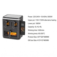 Friteuse à air 3 couches 3000W avec 4L+4L+9L, écran tactile LCD couleur et fenêtre visible