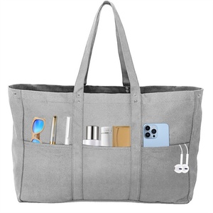 Sacs fourre-tout unisexes de luxe en coton à grande capacité avec deux poignées, fermeture ouverte, chaînes, broderie de lettres, logo personnalisé imprimé, à porter à l'épaule - Product Image 3