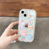 Étui de téléphone portable en TPU transparent souple de luxe avec cordon, motif ours 3D coréen mignon, pour 15 Plus