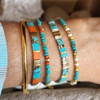 Gelang Wanita Rantai Baja Anti Karat dengan Manik-Manik Persegi Jepang Lapis Lazuli Biru Kobalt Emas Tila yang Indah - Hadiah Terbaik Untuk