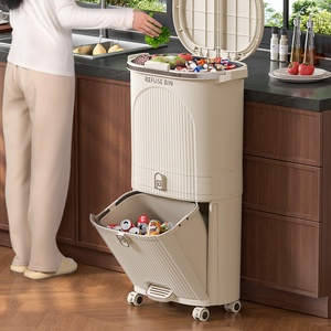 Nuevo Modelo 2025: Cubo de Basura para Cocina de Gran Capacidad, Doble Capa, Estilo Japonés, Contenedor de Residuos Domésticos con Separación de Residuos Secos y Húmedos, Hecho de Plástico - Product Image 2