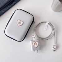 Magnifique Ensemble Housse de Téléphone Iphone Électroplaquée Or Rose avec Strass, Chargeur 20W avec Cordon, Cache Anti-Poussière, Étui et Sac Illustré pour Iphone