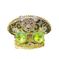 Chapeau de Capitaine Steampunk à Carreaux avec Lunettes Dorées à Pointes et Strass, pour Fêtes Décontractées, Plage et Burning Man, Vente en Gros, MOQ 3