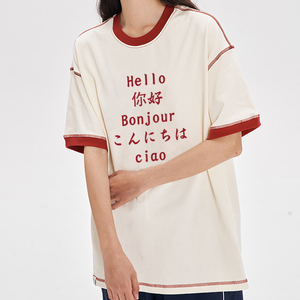 T-Shirt Ringer Personalizzata con <span class=keywords><strong>Logo</strong></span>, 100% Cotone, 250GSM, Girocollo Unisex, Maglietta Ringer da Uomo - Product Image 4