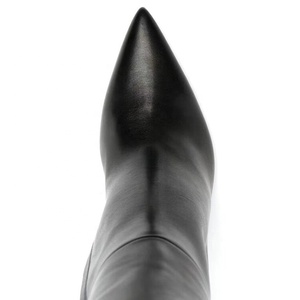 Gold Unique Heels Women Thin-Heeled Solid Knee High <b>Boots</b> Pointed Toe Stiletto on Long Booties Big Size 44 Shoes - Product Image 5