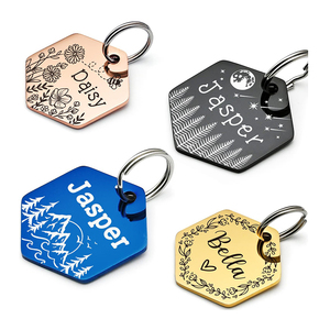 Özelleştirilmiş Pet etiketi çift taraflı oyulmuş kimlik adı paslanmaz çelik kedi köpek tasması Metal etiket aksesuarları - Product Image 2