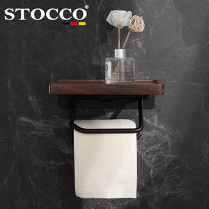 Portarrollos de Papel Higiénico Doble de Madera de Nogal de Lujo con Estante, Dispensador de Papel Higiénico de Doble Rollo para Montar en la Pared, para Baño y Hotel - Product Image 4