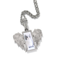 Grand cadre photo à mémoire de sublimation Hiphop personnalisé pendentif aile d'ange collier pendentif photo rectangulaire