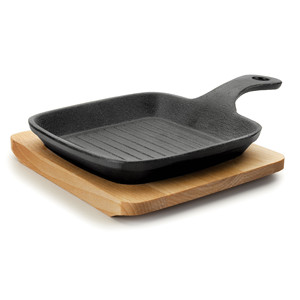 Mini griglia con base in legno, design quadrato in ghisa per grigliate all'interno - Product Image 1