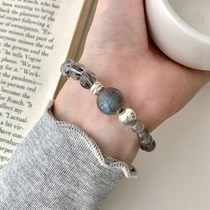 Natural Grey Moonstone Black Rutilated Quartz <b>Bracelet</b> S925 Sterling Silver Unisex Everyday Wear - Product Image 1