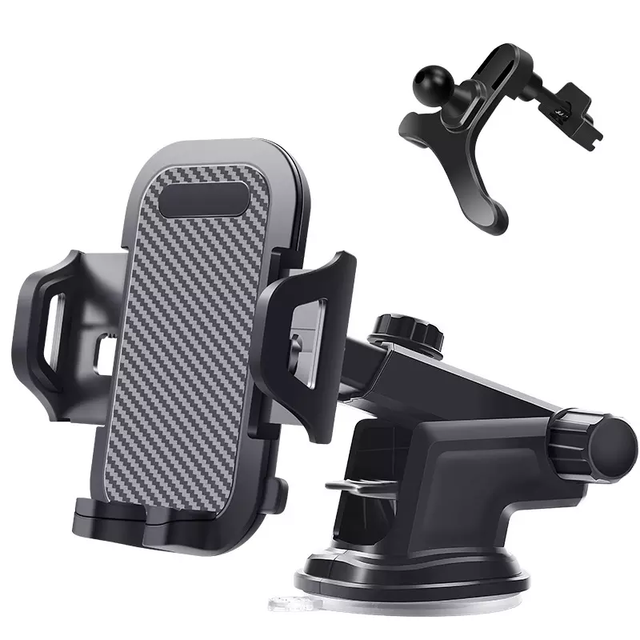Adjustable Stable Car Phone Holder Adjustable Height Suction Cup Air Vent Clip Universal Carbon Fiber Texture Mobile/GPS/PDA