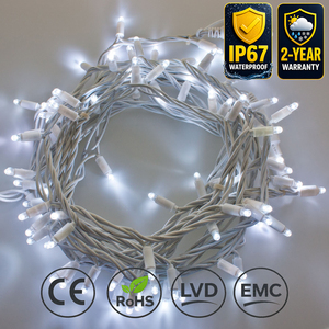 ไฟประดับเชื่อมต่อได้สีขาวเย็น สายไฟ PVC สีขาว กันน้ำ IP67 สำหรับตกแต่งภายนอกอาคาร คริสต์มาส อาคารพาณิชย์ และเทศกาลต่างๆ - Product Image 1
