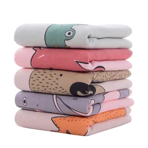 Custom Soft Absorbent Cartoon Prints Gauze and Terry Children Kids 100% Cotton Baby Bath Towel Washcloths