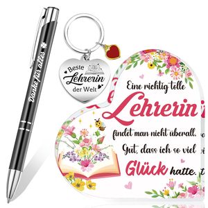 Regalo de Despedida para Maestros HOWAF, Letreros de Puerta en Forma de Corazón con Tema Floral Impresos con UV en Acero Inoxidable, Lápiz y Llavero de Agradecimiento - Product Image 1