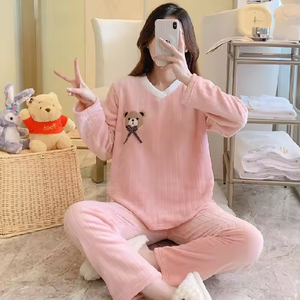 Hiver Nouveau Style Lady Flanelles Épaissie <span class=keywords><strong>Velours</strong></span> Chaud Style Chemise de Nuit <span class=keywords><strong>Pantalon</strong></span> à la Maison - Product Image 5