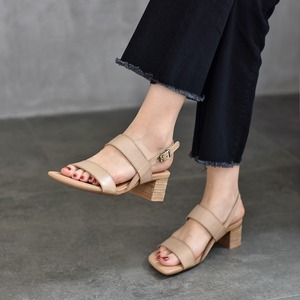 Sandalias para mujer, tacones gruesos de verano, de cuero genuino, con punta abierta, tacones altos, elegantes, con hebillas ajustables, zapatos cómodos para mujer - Product Image 3