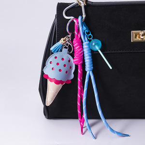 Porte-clés pendentif sac en cuir PU motif crème glacée, bonbon ou sucette, style Y2K, avec corde tressée, breloque de sac à dos, accessoires de bijoux - Product Image 4