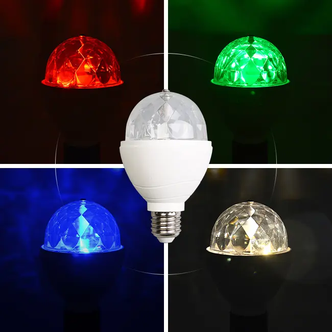 Bombilla LED giratoria de cristal, 3W, RGB, Mini, E27, 3W, colorida, CE, luz de fiesta, luces de escenario, discoteca