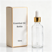 Flacon compte-gouttes en verre transparent de luxe 5ml 10ml 15ml 30ml 50ml 100ml avec pipette dorée pour huile essentielle, sérum, emballage cosmétique