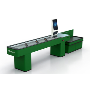 Heavy Duty Stainless Steel <b>Checkout</b> <b>Counter</b> Retail Cashier Desk with Built in Scale Slot Scanner Holder Display Light Box - Product Image 3