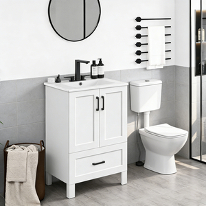 Mobile bagno moderno classico da 24 pollici con lavabo in ceramica, a pavimento, con vano contenitore - Product Image 5