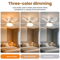 Ventilador de Techo LED E27 con Luz, 6 Aspas, Control Remoto, Regulable, 3 Colores, 5 Velocidades, Desmontable, Blanco para Dormitorio