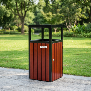 Arlau Bac de rangement rectangulaire en bois d'extérieur avec bac intérieur amovible, couvercle écologique, style classique pour les zones scéniques urbaines - Product Image 1