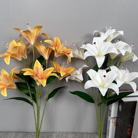 Bunga Lily Buatan 3D Putih Kuning 3-9 Kuntum Dekorasi Pernikahan Tangkai Tunggal untuk Dekorasi Rumah Acara Pesta Fotografi